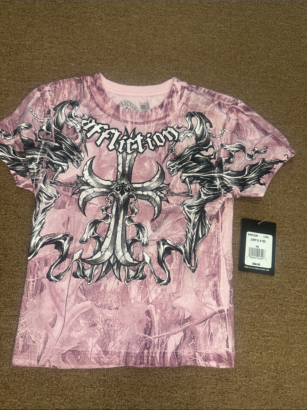 Affliction Pink Short Sleeve Graphic Cross Tee